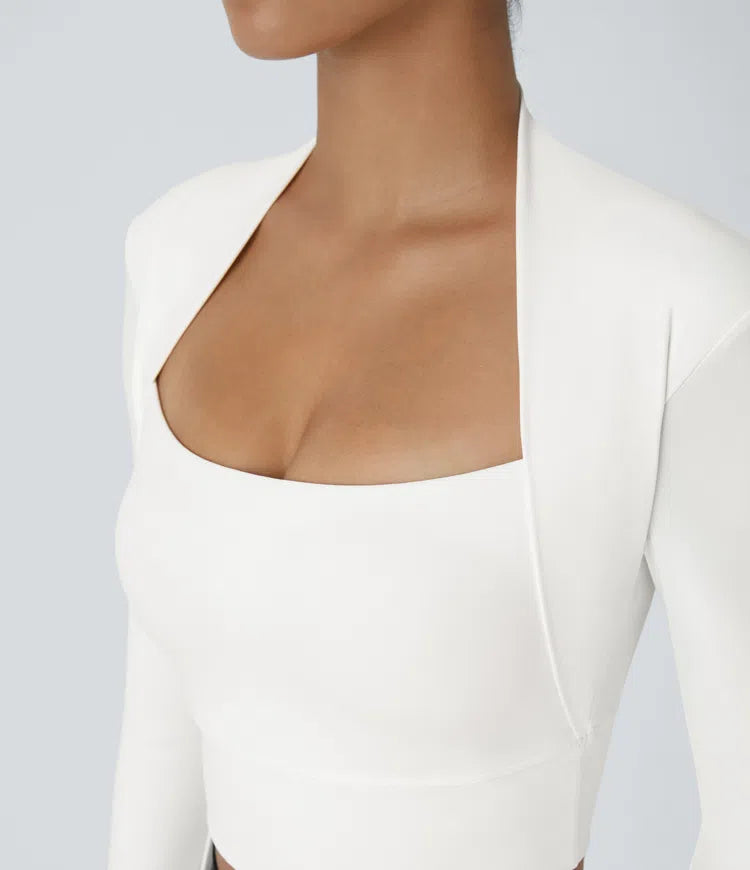 SoftlyZero Plush Long Sleeve Thumb Hole 2-in-1 Cropped Yoga Sports Top