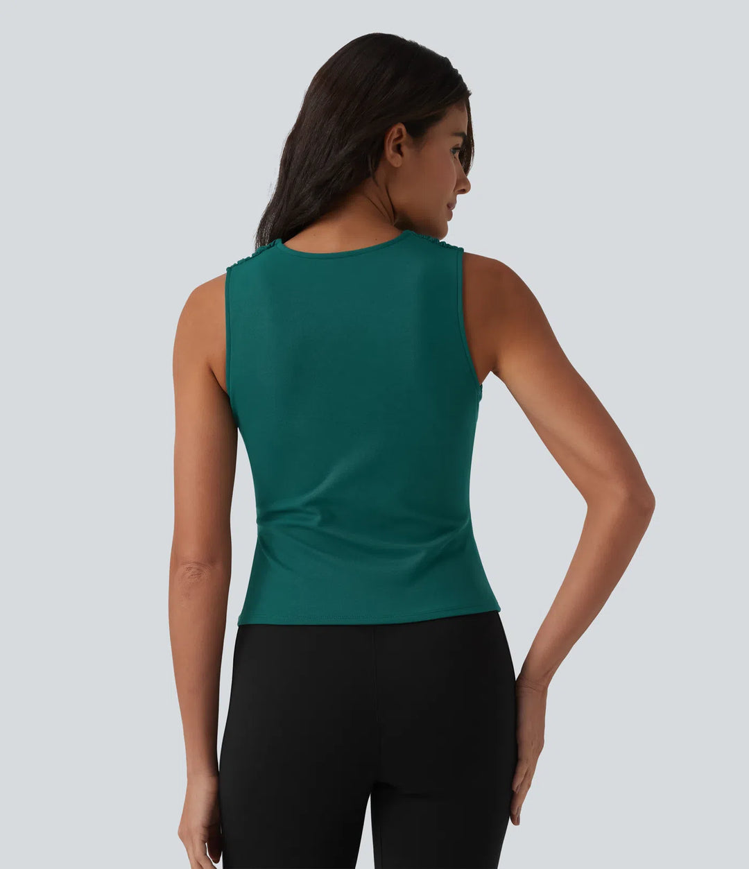V Neck Ruched Built-in Bra Work Tank Top