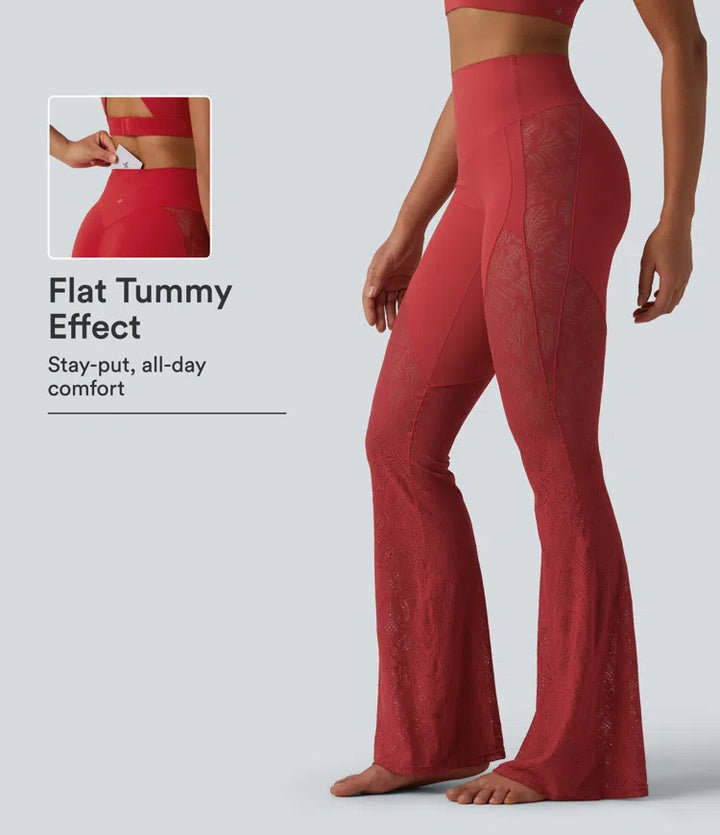 Halara UltraSculpt High Waisted Tummy Control Contrast Lace Yoga Flare Leggings with Pocket
