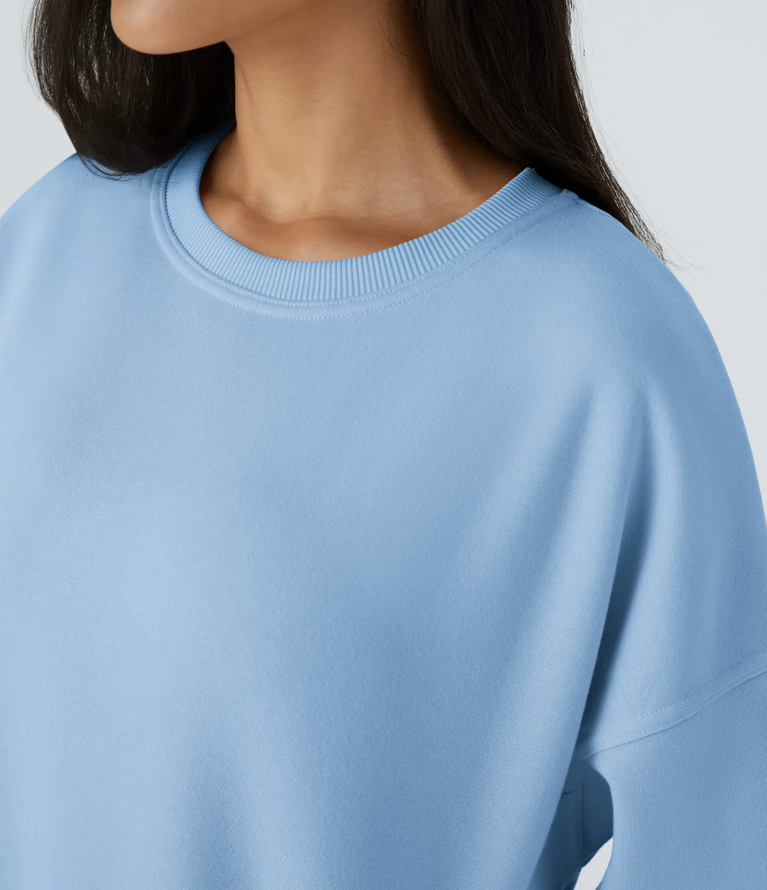 Round Neck Long Sleeve Pocket Oversize Fleece Casual Sweatshirt