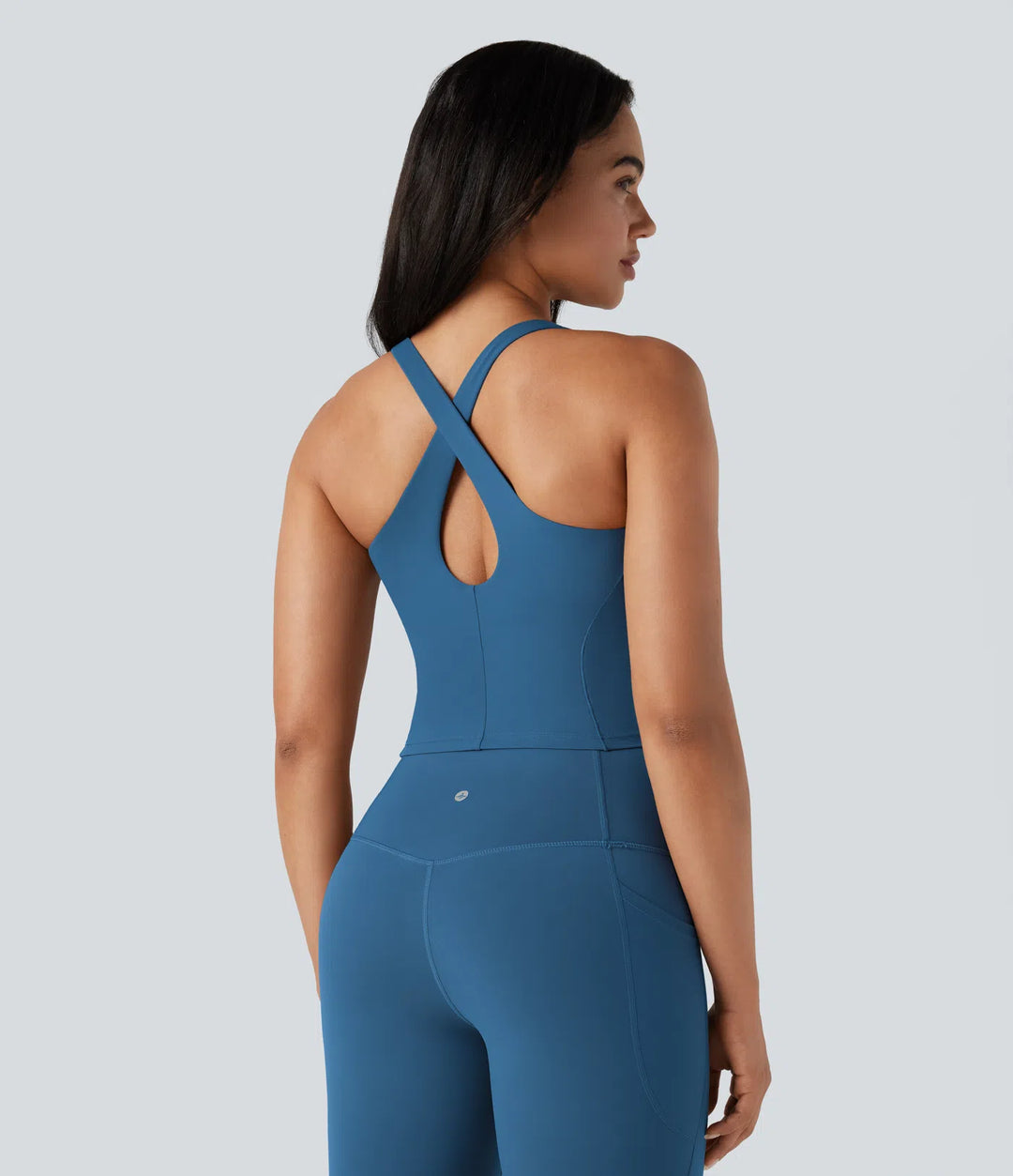Halara UltraSculpt Deep V-neck Push-Up Crisscross Back 2-in-1 Yoga Tank Top
