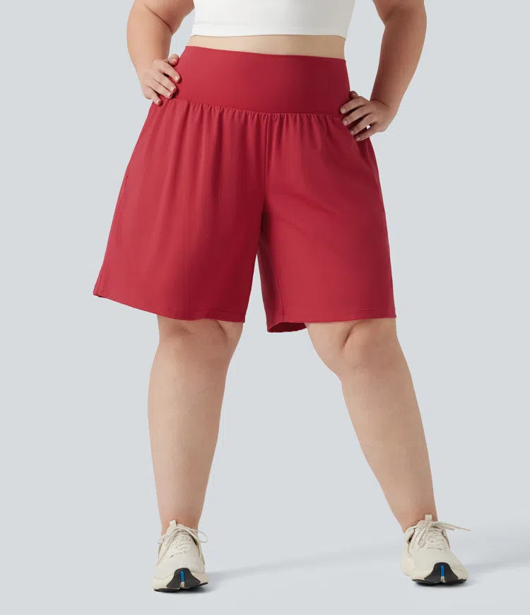 Plus Size SoftlyZero Airy Super High Waisted 2-in-1 InstantCool Yoga Shorts 9&