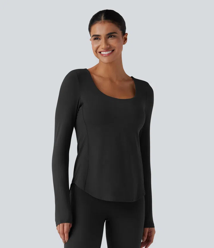 Halara UltraSculpt Crisscross Backless Long Sleeve Curved Hem Training Sports Top