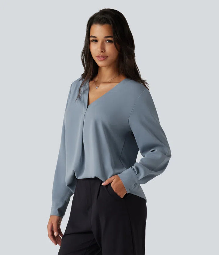 Wrinkle Recovery V Neck Long Sleeve Work Blouse
