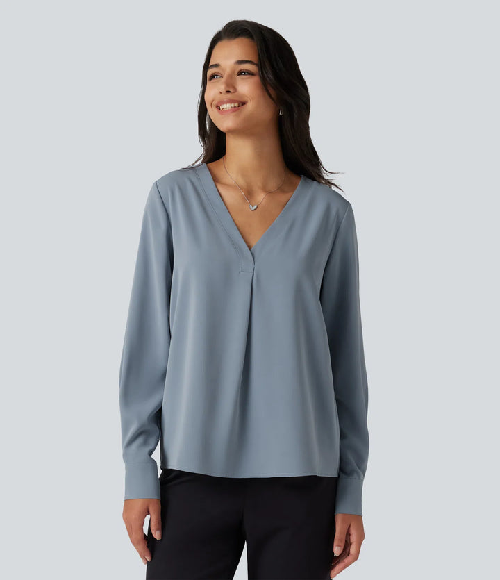 Wrinkle Recovery V Neck Long Sleeve Work Blouse