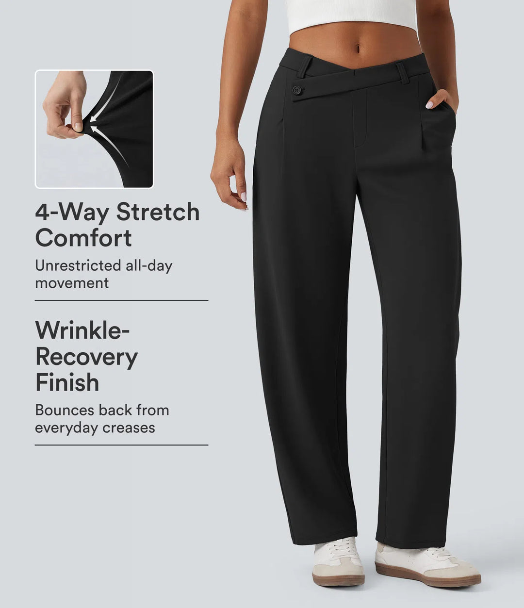 Halara Flex DayStretch Asymmetric Mid Rise Barrel Leg Work Pants with Pockets