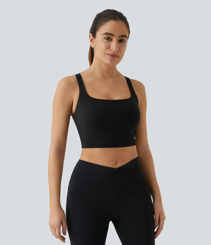 SoftlyZero Airy Square Neck Backless Crisscross Cropped InstantCool Yoga Tank Top
