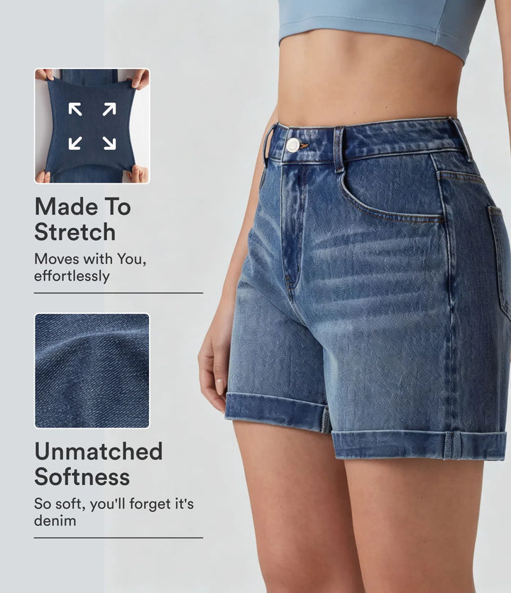 Halara Flex Mid Rise Rolled Hem Denim Casual Shorts 5&