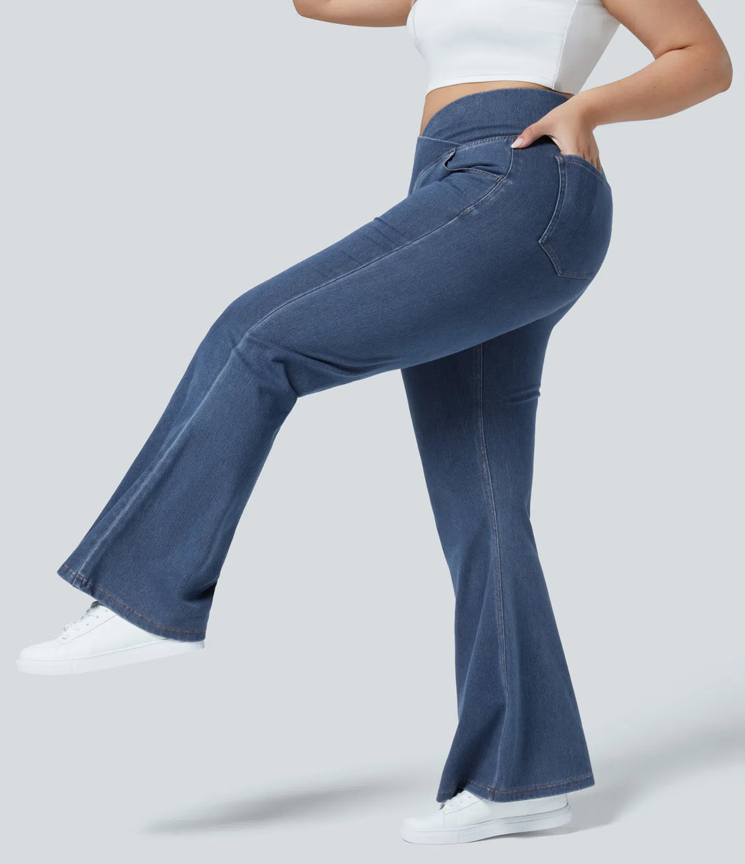 Halara Flex High Waisted Crossover Pocket Washed Casual Plus Size Jeans
