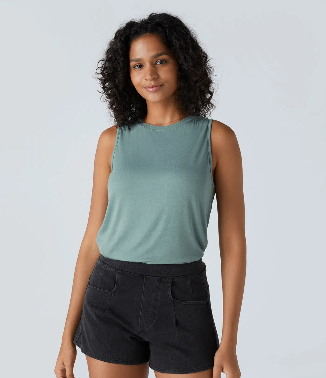 Ribbed Round Neck Basic Casual Tank Top