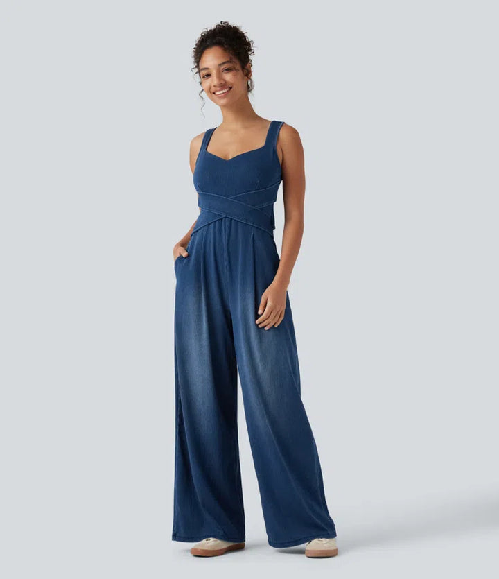 Halara Flex Built-in Bra Denim Casual Jumpsuit with Pockets-Easy Peezy Edition