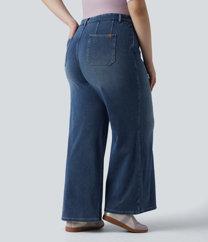 Halara Flex Plus Size High Waisted Tummy Control Wide Leg Casual Jeans with Pockets