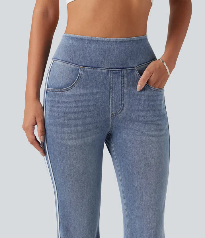 Halara Flex High Waisted Stripe Flare Washed Casual Jeans with Pockets
