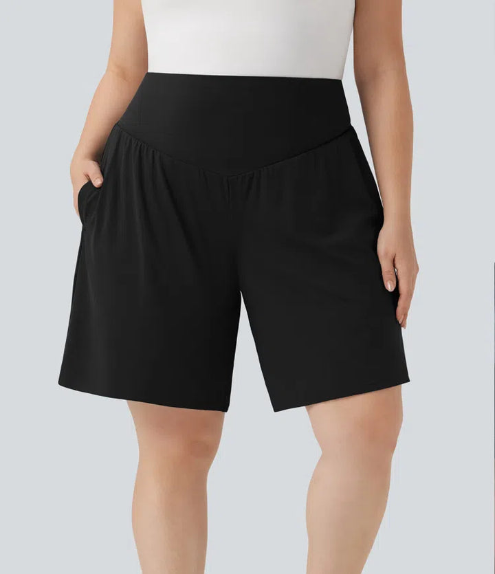 Plus Size SoftlyZero Airy High Waisted InstantCool Yoga Bermuda Shorts with Pockets