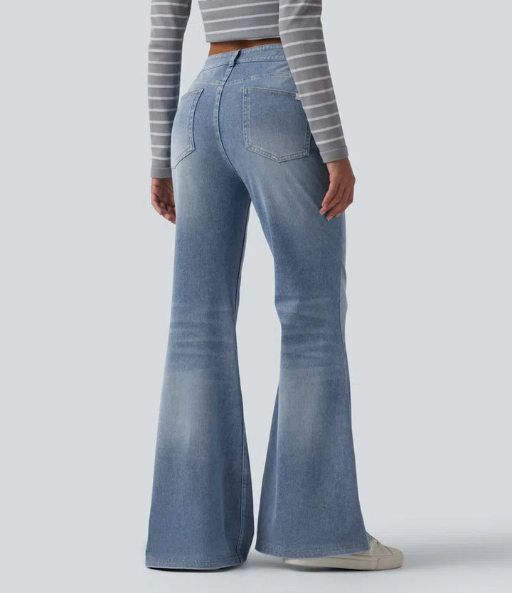 Halara Flex Mid Rise Washed Casual Flare Jeans with Pockets