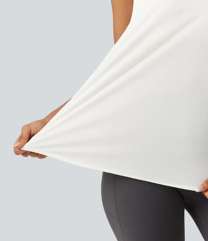 Contrast Mesh Curved Hem Running Tank Top-Longer Length