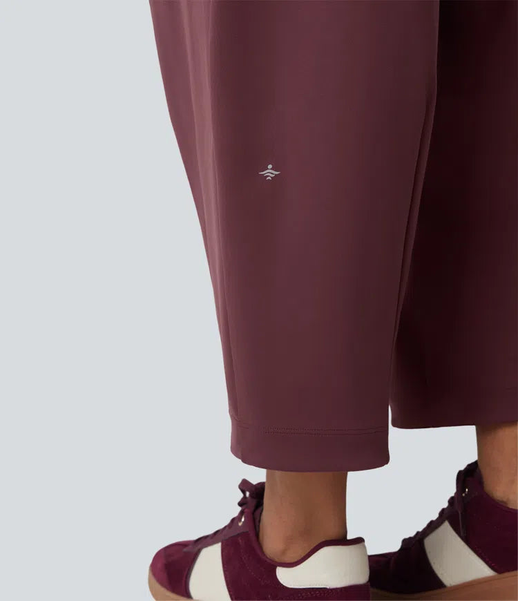 DayStretch Mid Rise Casual Barrel Leg Baggy 7/8 Pants with Pockets