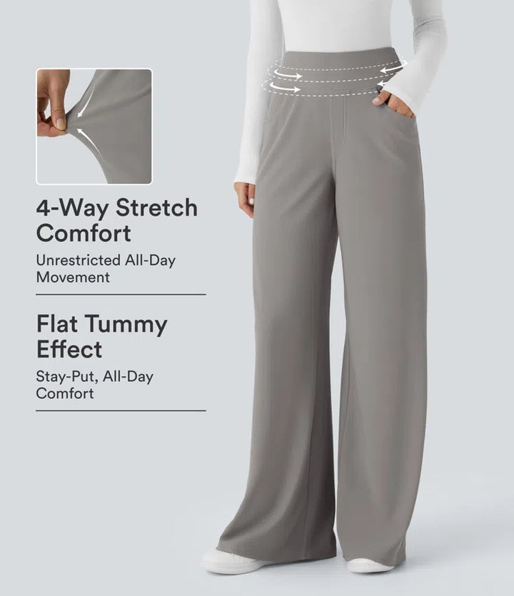 Halara Flex High Waisted Tummy Control Pockets Wide Leg Baggy Micro Waffle Work Pants