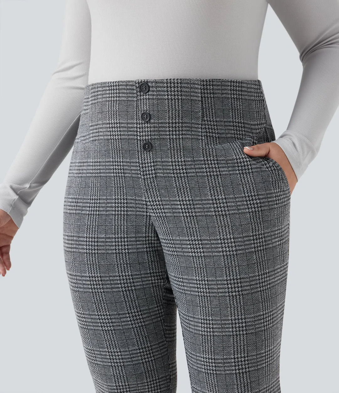 Halara Flex High Waisted Houndstooth Plaid Skinny Work Plus Size Pants with Pockets