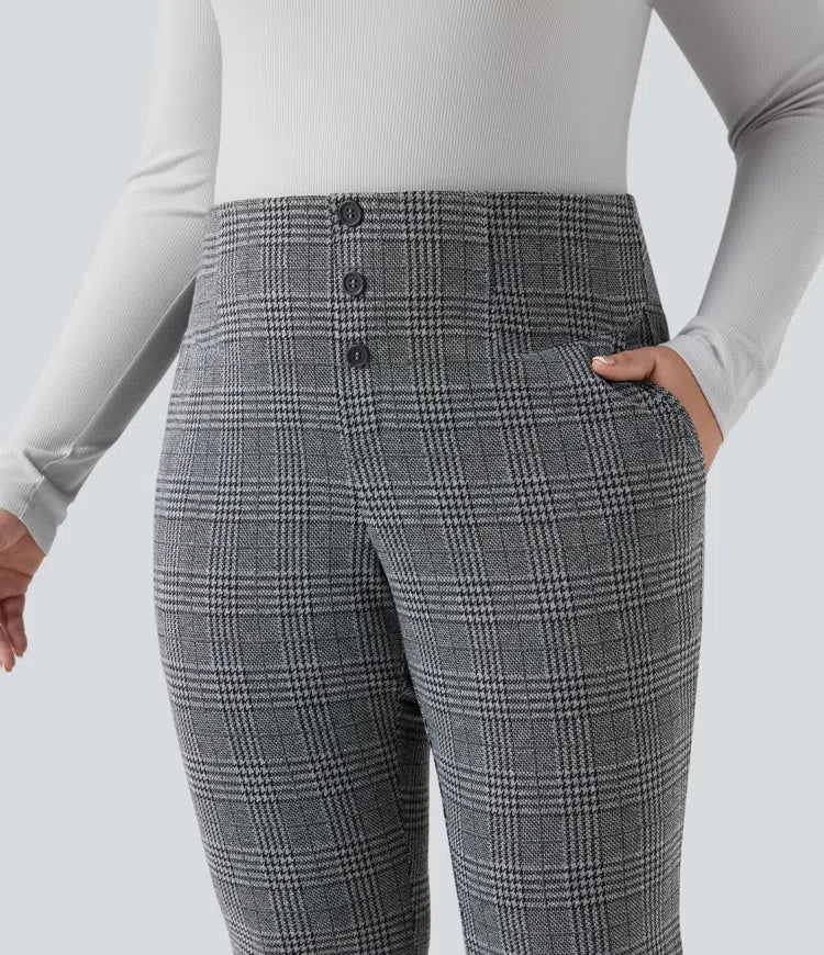 Halara Flex High Waisted Houndstooth Plaid Skinny Work Plus Size Pants with Pockets