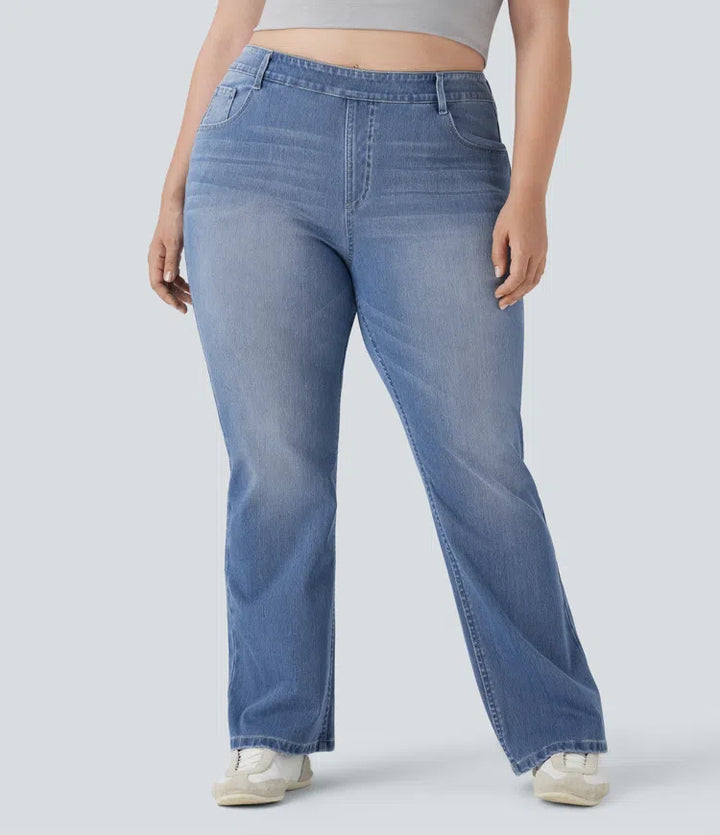 Plus Size Halara Flex High Waisted Washed Casual Bootcut Jeans with Pockets
