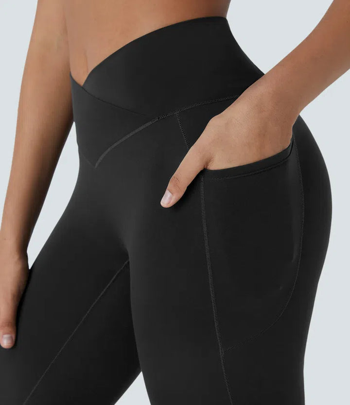 SoftlyZero High Waisted Crossover Pocket Capri Yoga Leggings