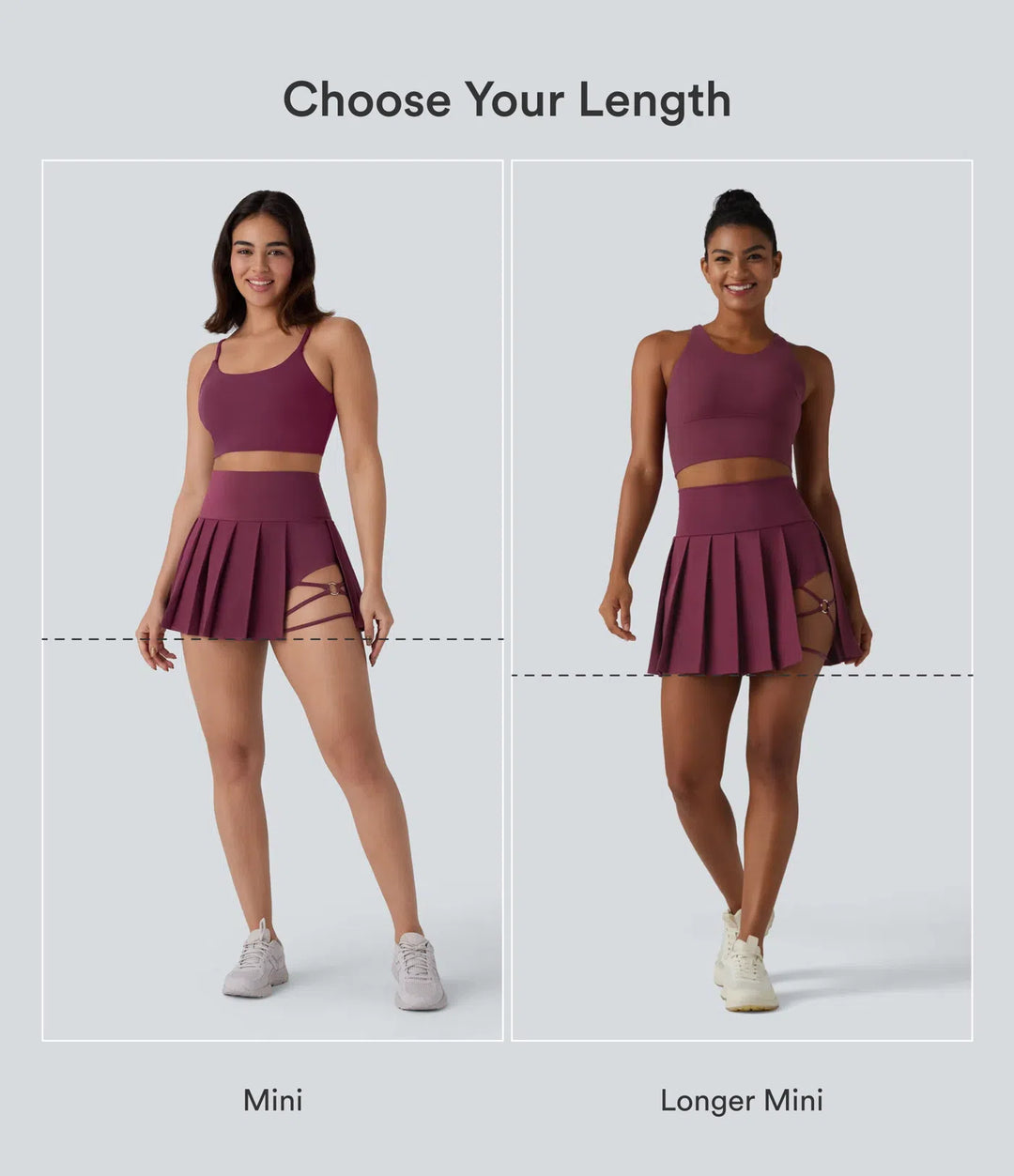 Breezeful High Waisted Pleated 2-in-1 Asymmetric Hem Quick Dry Mini Dance Skirt with Pockets-Longer Length