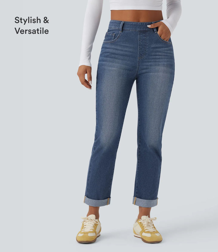 Halara Flex High Waisted Rolled Hem Casaul Slim Jeans with Pockets