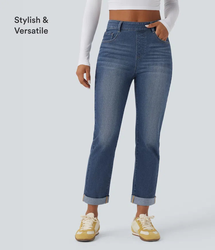 Halara Flex High Waisted Rolled Hem Casaul Slim Jeans with Pockets