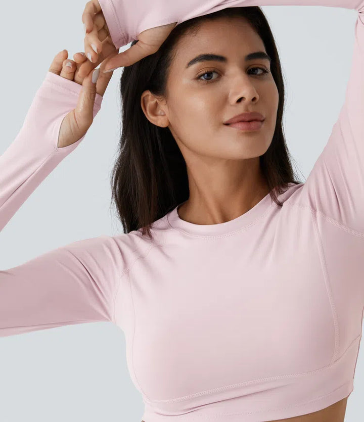 Solid Thumb Hole Cropped Yoga Sports Top
