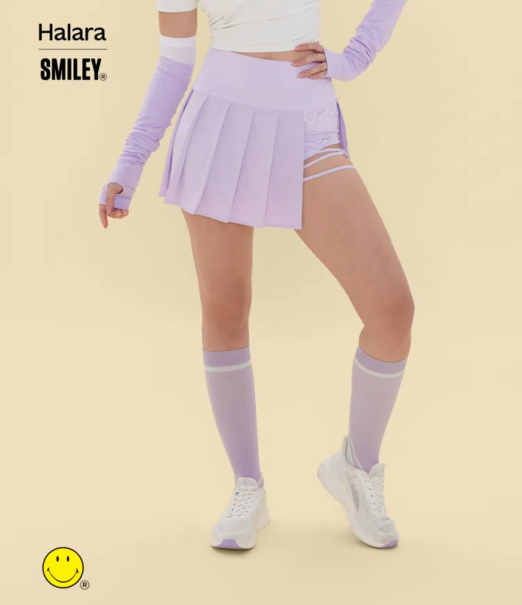 Halara X Smiley® Breezeful High Waisted Pleated 2-in-1 Asymmetric Hem Quick Dry Mini Dance Skirt with Pockets