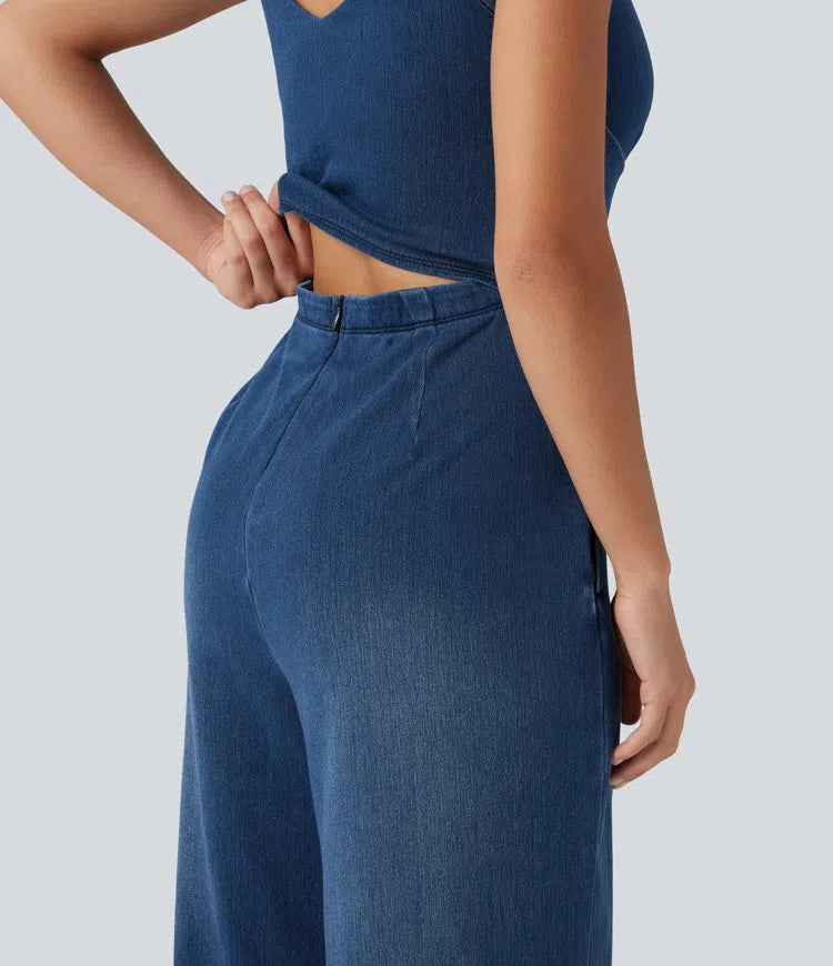 Halara Flex Built-in Bra Denim Casual Jumpsuit with Pockets-Easy Peezy Edition