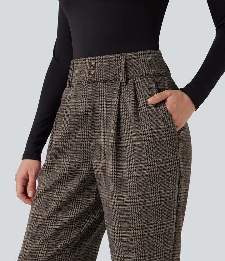 Halara Flex High Waisted Tapered Houndstooth Plaid Work Pants with Pockets