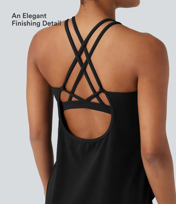 Halara UltraSculpt Round Neck Crisscross Back Running Tank Tops DD-F Cups