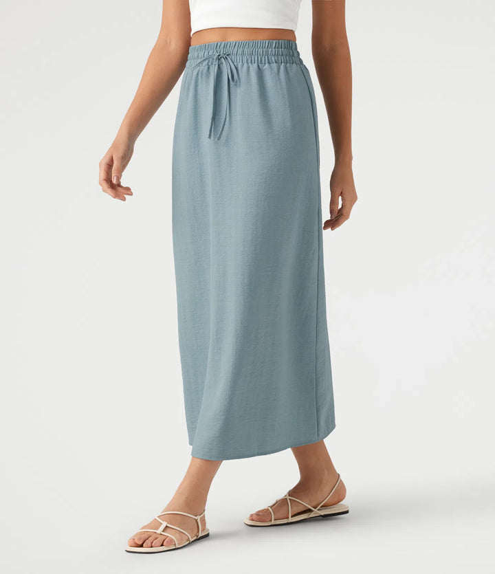 High Waisted Drawstring Maxi Linen-Feel Casual Skirt