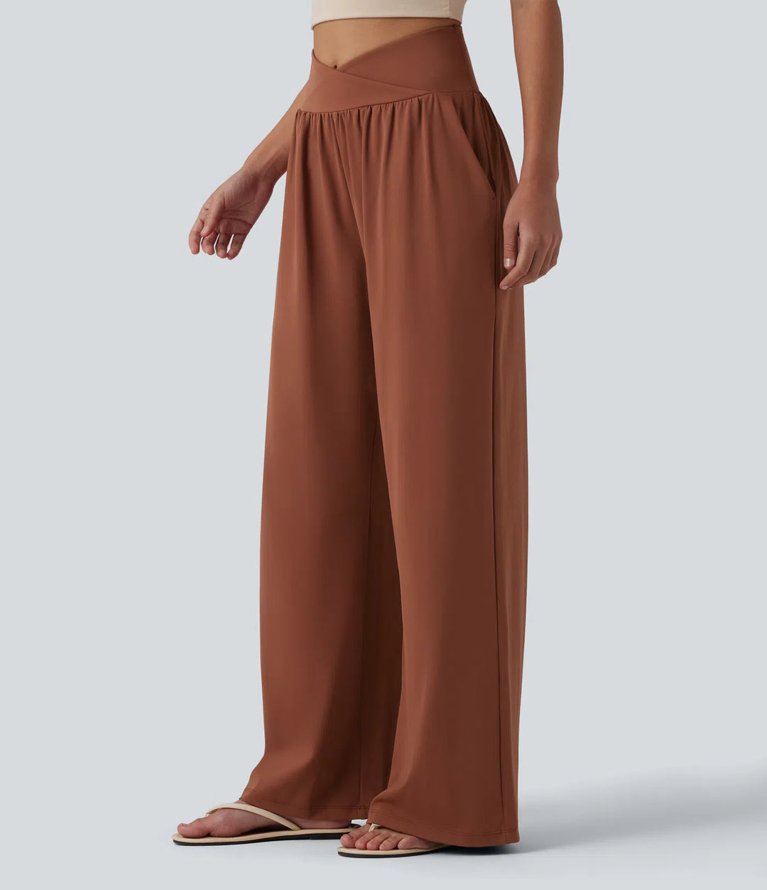 SoftlyZero Airy Crossover High Waisted InstantCool Casual Baggy Pants with Pockets