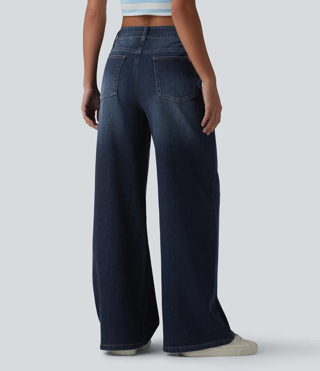 Halara Flex Mid Rise Washed Baggy Wide Leg Casual Jeans with Pockets