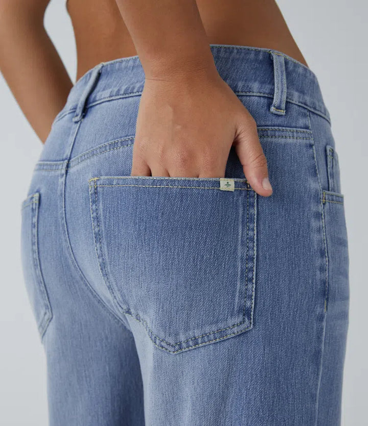 Halara Flex Low Rise Zipper Pockets Straight Leg Washed Casual Jeans