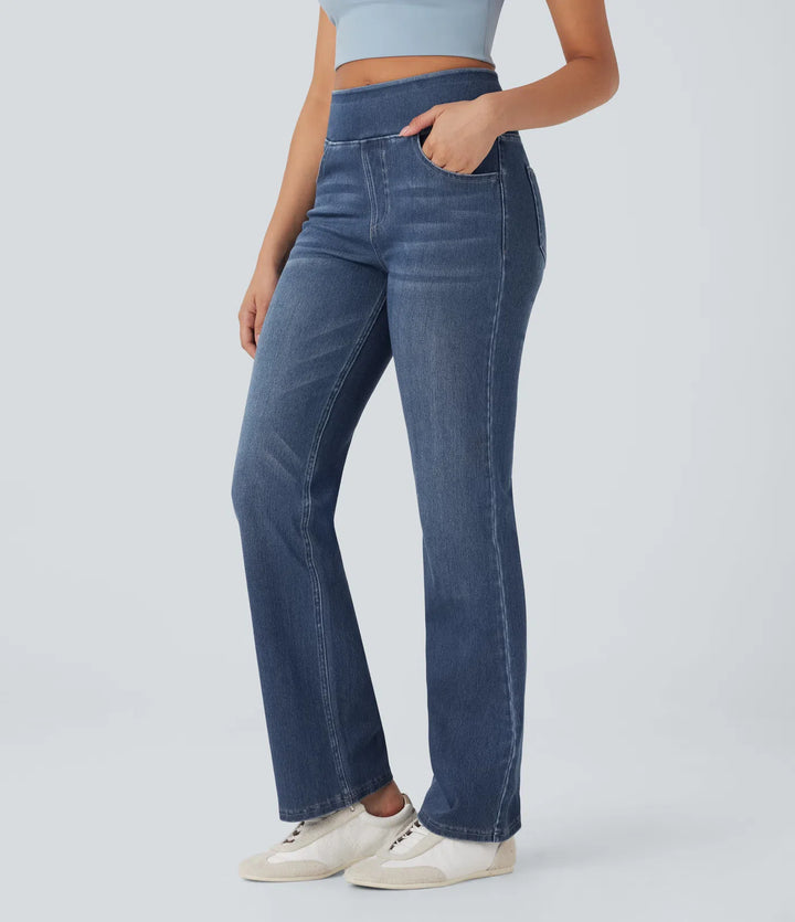 Halara Flex High Waisted Tummy Control Washed Casual Bootcut Jeans with Pockets