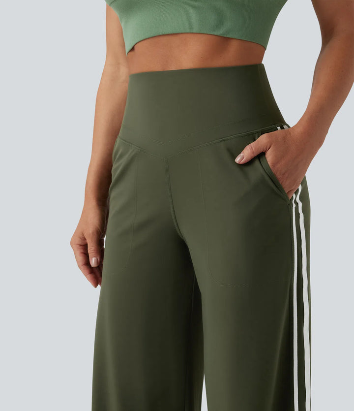 Halara UltraSculpt High Waisted Tummy Control Color Block Stripes Yoga Baggy Pants with Pockets