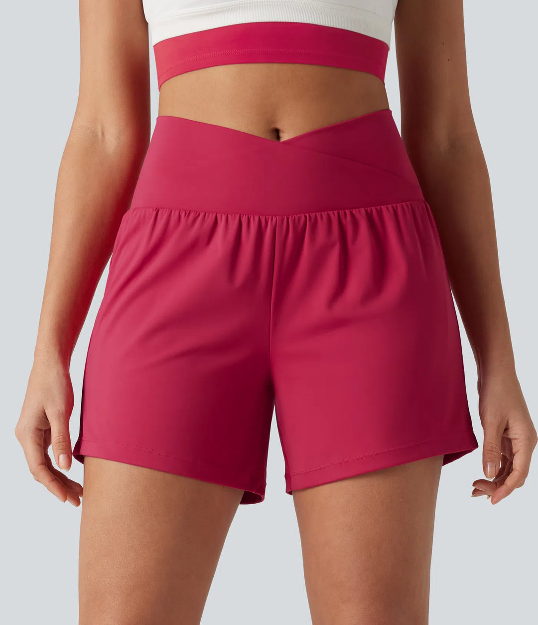 SoftlyZero Airy Crossover High Waisted 2-in-1 InstantCool Yoga Shorts 5&