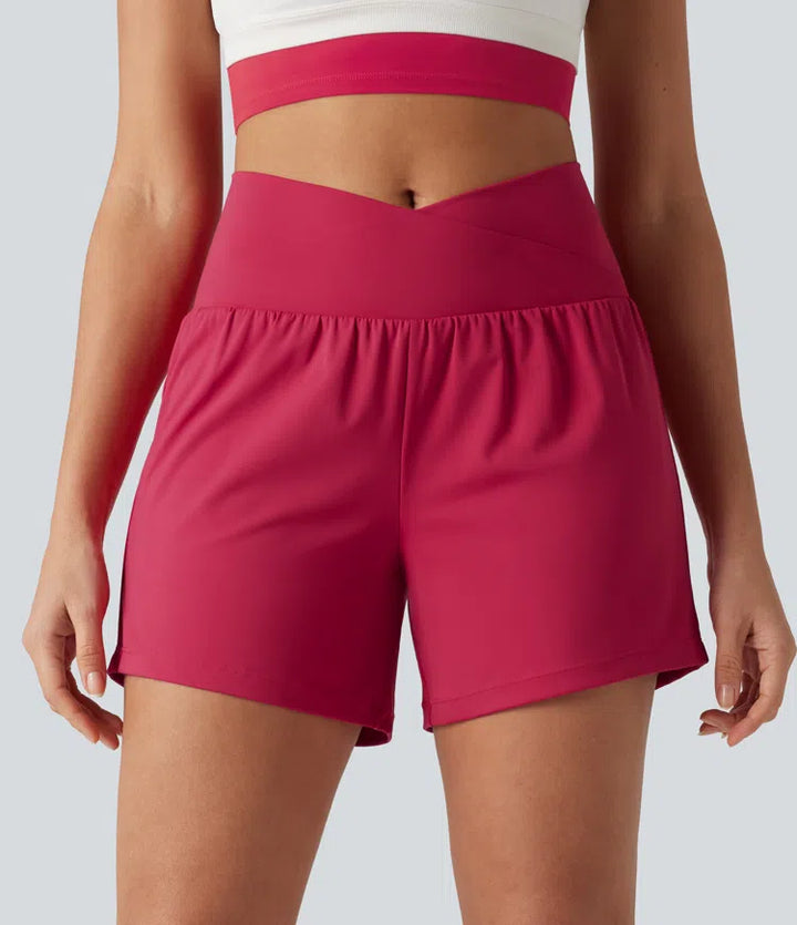 SoftlyZero Airy Crossover High Waisted 2-in-1 InstantCool Yoga Shorts 5&