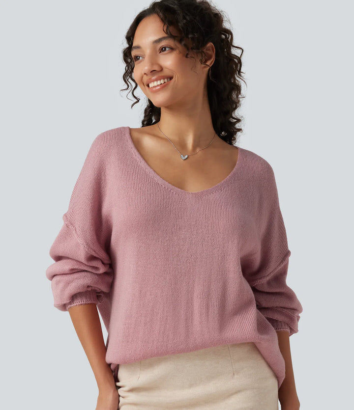 V Neck Long Sleeve Casual Sweater