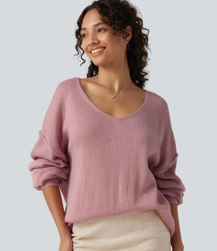 V Neck Long Sleeve Casual Sweater