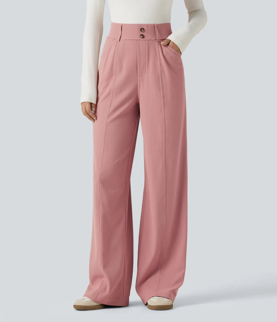Halara Flex High Waisted Straight Leg Waffle Work Pants with Pockets