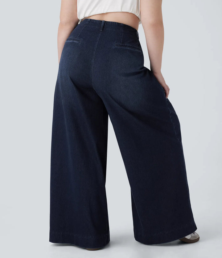 Halara Flex High Waisted Pockets Washed Casual Wide Leg Plus Size Jeans