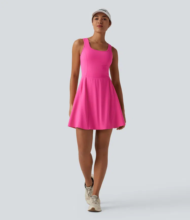 SoftlyZero Airy 2-in-1 Cool Touch Mini Dance Active Dress with Pockets-Easy Peezy Edition-Longer Length