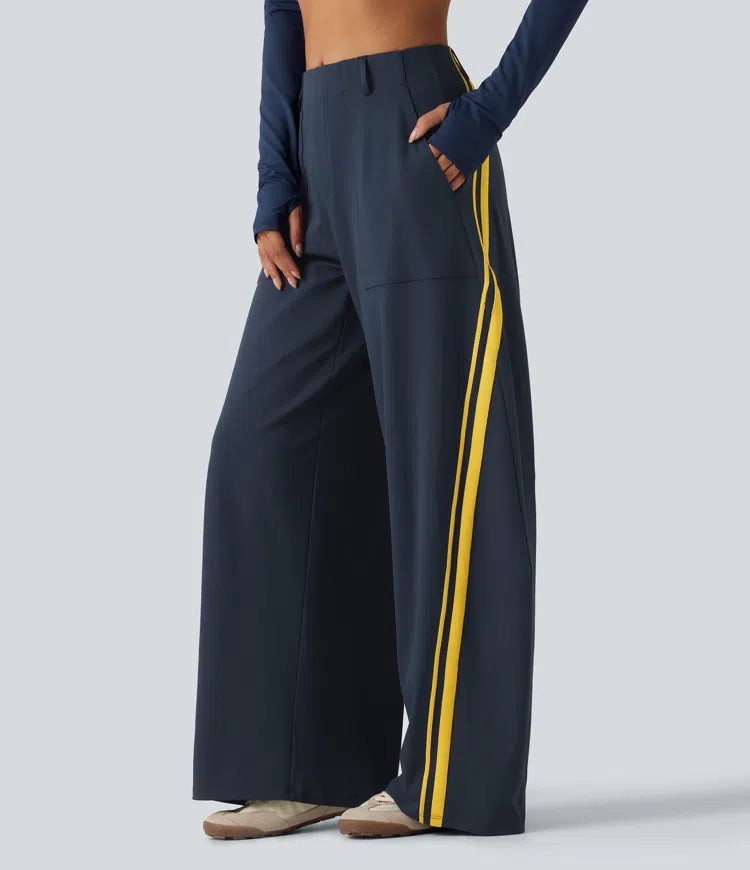 High Waisted Color Block Side Stripe Barrel Dance Pants with Pockets