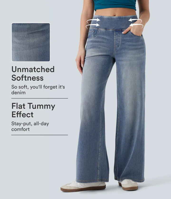 Halara Flex Mid Rise Tummy Control Casual Baggy Jeans with Pockets