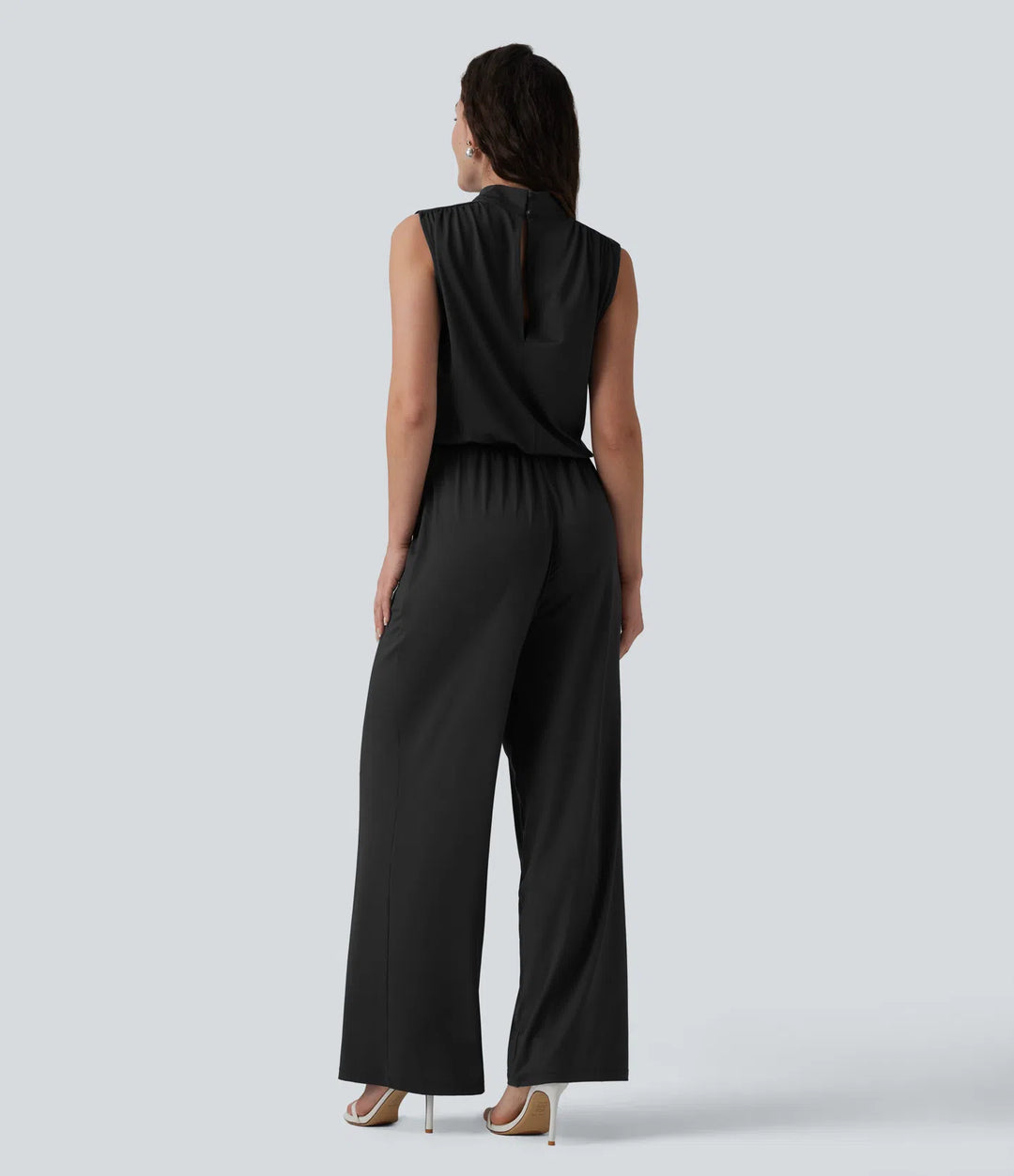 Stand Collar Sleeveless Straight Leg Bridesmaid And Wedding Guest Jumpsuit with Pockets-Easy Peezy